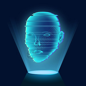 蓝光全息图 在暗底背景上有一张人脸 闪烁效应 虚拟或扩大现实 人工数字人类头部图片