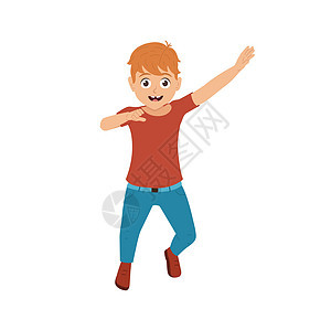 以白色背景隔离的快乐男孩跳跃矢量插图男性男人学校庆典姿势孩子派对乐趣小学生喜悦图片