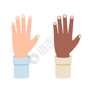 白手和黑手显示五个手指 第五代矢量插图以白色背景隔离手势商务人士数数图片
