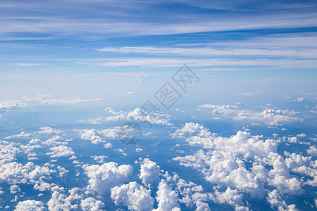 从飞机窗口的顶端视图 自然背景 上方显示的是飞云的空中景象天堂气氛旅行客舱自由日落太阳摄影蓝色环境图片