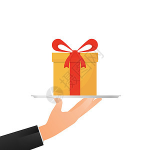 特别奖 奖励礼物 令人惊讶的礼物盒 带红丝带的黄色礼物 奖金概念图片