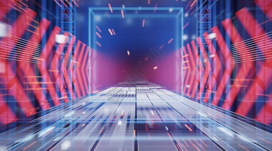 Scifi概念隧道 配有箭头标志 3D铸造运动地面竞赛激光渲染运输速度飞船技术走廊图片