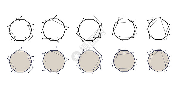 手画样式的多边形几何框架 标题或文字摘要模板 由线条和点组成的形状集图片