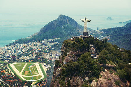 它是巴西基督教的象征 巴西里约热内卢基督救世主纪念碑的镜头图片