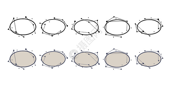 手画样式的 Ellipse 几何框架 标题或文字摘要模板 由线条和点组成的形状集图片