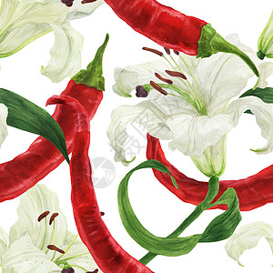 红辣椒和百辣胡椒及百丽白花树叶灯丝植物群观星者香水百合白色纺织品辣椒花药图片