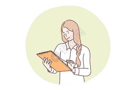 B 业务 管理 调整概念卡通片会计职业女性企业家工人管理人员阅读商务文书图片