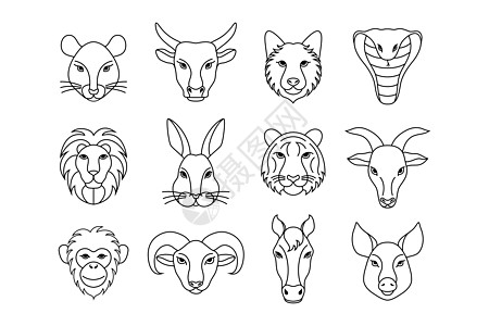 线性艺术样式中的动物图标图片