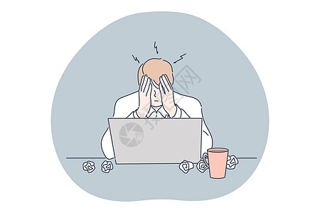 精神压力 抑郁 疲劳 头痛 商业概念公司男人会计超载员工人士卡通片从业者办公室插图图片