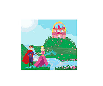 公主和王子 在美丽的花园里香味花瓣圆圈男生女士建筑会议花朵横幅男人图片