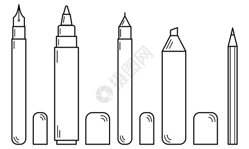 手绘一套书写材料 钢笔 毡尖笔 铅笔 钢笔图片