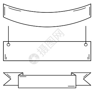 手绘一套用于刻字的横幅和丝带 元素设计图片