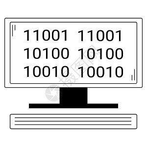 屏幕上用二进制代码手绘计算机 用于复杂计算任务的设备图片