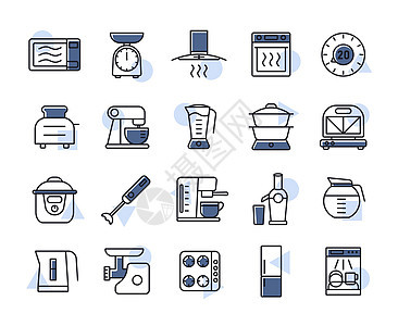 厨房电器电子设备图标 se用具烤箱制作者技术磨床电气家电兜帽早餐榨汁机图片
