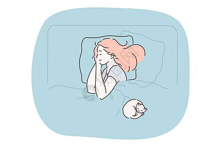 睡眠 放松和舒适的休息概念男人女性说谎寝具枕头就寝床垫打鼾者睡衣毯子图片