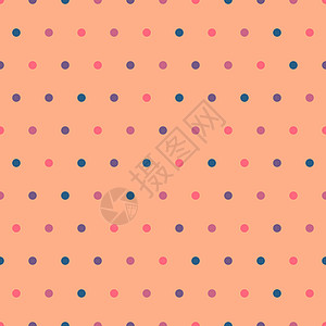 桃橙背景上的多彩波尔卡点无缝图案 以时态年颜色显示的可爱圆圈矢量图案背景图片