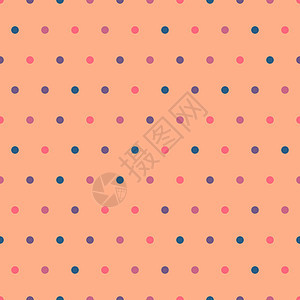 桃橙背景上的多彩波尔卡点无缝图案 以时态年颜色显示的可爱圆圈矢量图案背景图片