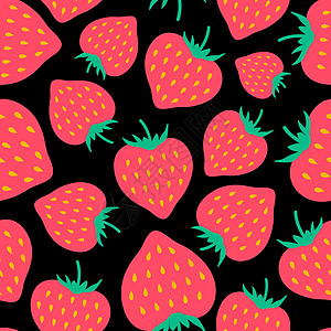 黑背景上的草莓无缝图案 多彩的草莓矢量图案 趋势卡通风格图片