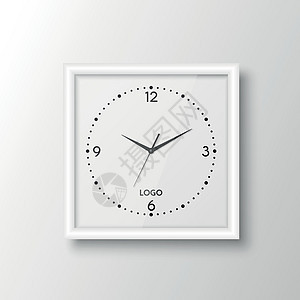 矢量 3d 逼真方形白墙办公室时钟设计模板隔离在白色 使用罗马数字拨号 用于品牌和广告隔离的挂钟模型 钟面设计圆圈手表计时器插图图片