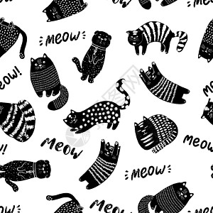 可爱的Doodle Cats没有缝合型式 造型和纺织品表面图案设计图片