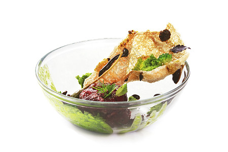 鱼肉沙拉现代分子烹饪盘子火腿美食猪肉叶子午餐熟食奢华蔬菜液体背景