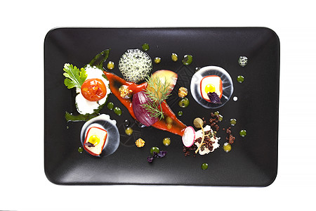 分子烹饪蔬菜沙拉厨师吃饭课程油炸木头萝卜香料熟食盘子方案图片