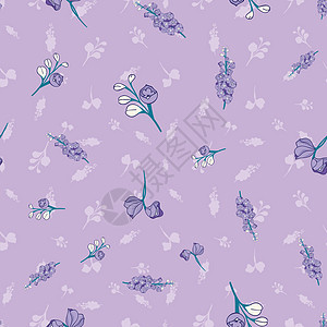 紫色糊面上的两栖花朵无缝矢量模式图片