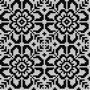 传统编织模式白色羊毛插图钻石黑色针线活麻布雪花亚麻帆布图片