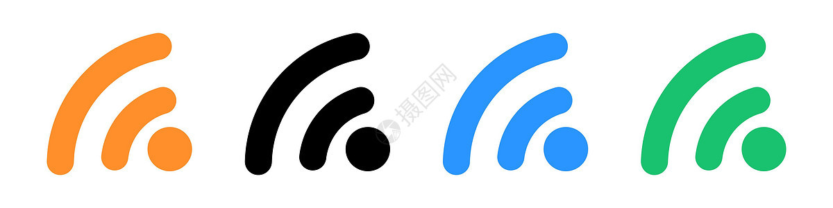 Wi-Fi 或 RSS 图标集 有色无线电波 矢量图片