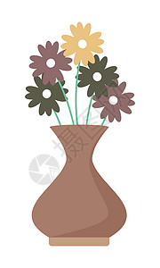棕色花瓶半平板彩色矢量对象中的简单花朵图片