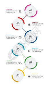 带有 6 个数字数据模板的圆形时间轴 矢量插图抽象背景标签推介会日程菜单按钮广告报告图表横幅信息图片