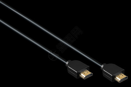 两个带有电缆的HDMI连接器 黑色背景塑料数据电子产品网络配饰绳索电视音乐宏观技术图片