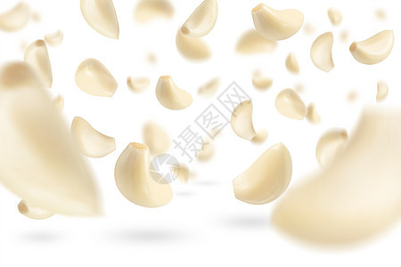 一组去皮的蒜瓣落在白色背景上 有选择的焦点 大蒜 孤立在白色背景上 飞下来 投下阴影剪裁收藏植物铸件芳香蔬菜调味品团体食物香料图片