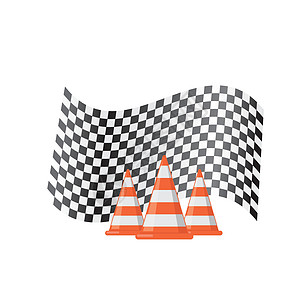 带有交通锥形图标矢量说明概念概念设计模板的赛车旗图片