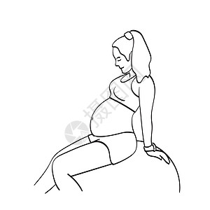 在白色背景上被隔开的画手 坐在插图中的孕妇微笑着的艺术一行图片