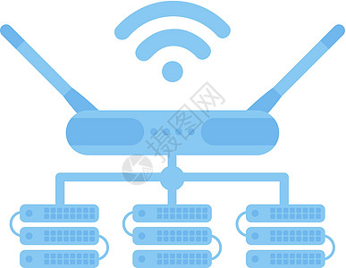 高层建筑和天线连接到路由器 IOT 和自动化概念的服务器上网互联网安全局域网数据库插头办公室托管电缆商业插画