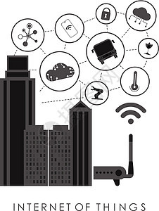 城市连接到互联网 物联网和自动化概念 适用于网站和演示文稿 矢量图创新生态网格力量运输商业数据图表摩天大楼基础设施图片