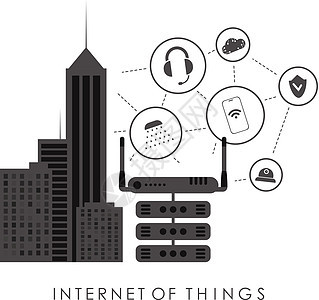 与互联网连接的城市 事物的互联网和自动化概念 对专题介绍有好处 矢量图解 可以进行演示图片