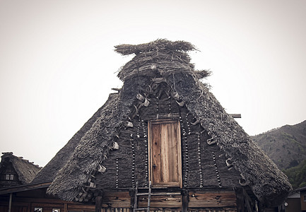 Shirakawako传统房屋 unesco遗产村 旅游点 日本民俗建筑 屋顶特质设计场景天空地标房子村庄文化历史木头合掌遗产图片