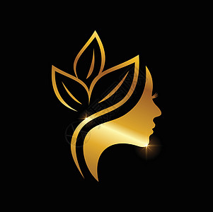 金色美和叶木罗戈信号标识金子植物艺术奢华徽章温泉插图生态化妆品图片