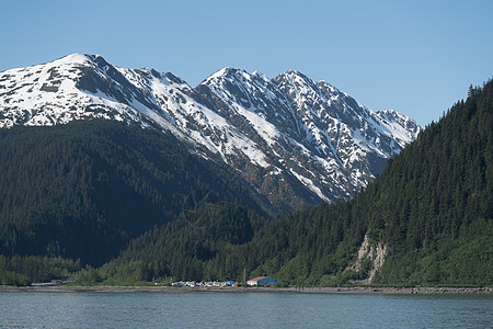 俯视阿拉斯加苏厄德山峰旅行旅游风景港口荒野顶峰海岸线森林海岸假期图片