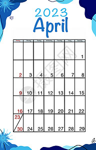 月计划日历 2023 年 英语矢量垂直日历模板 简约的设计 星期从星期日开始特征新年日记插图蓝色建筑图片
