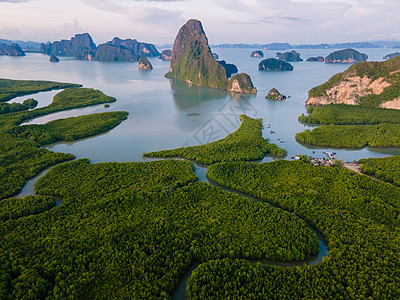 湾山区景象与泰国安达曼海红树林游客时间海岸爬坡天堂石灰石旅行热带红树晴天图片