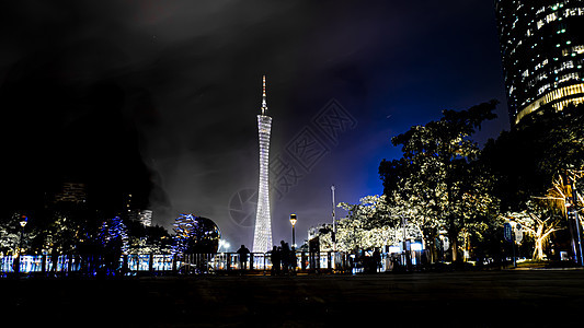 从珠江新城看广州塔新广州美丽的夜景 新广州令人惊叹的夜景 漂亮的景观 高大的高楼大厦以及夜间美妙的灯光设计商业天际市中心旅行旅游图片