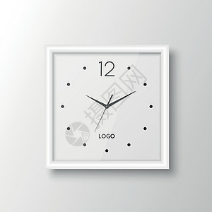 矢量 3d 逼真方形白墙办公室时钟设计模板隔离在白色 使用罗马数字拨号 用于品牌和广告隔离的挂钟模型 钟面设计老钟跑表指针工作室图片