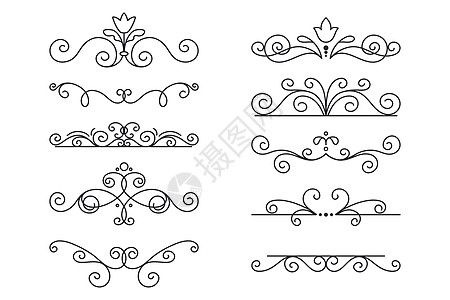 矢量装饰线性边框集 复古框架设计元素 花丝 装饰边框 页面装饰 分隔线奢华横幅书法艺术邀请函分隔器菜单婚礼收藏装饰品图片