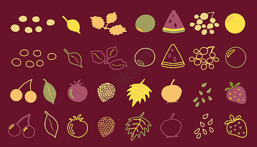 Doodle 夏季浆果和树叶混合组合背景图片