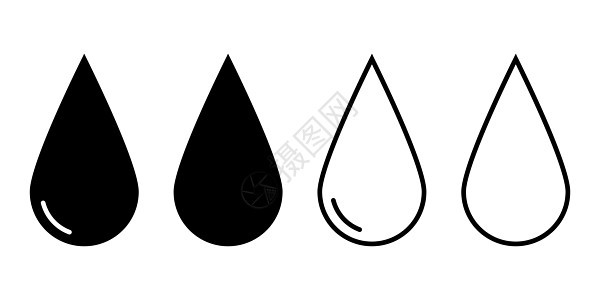 一套平坦式的水滴 水或油滴图标 黑水滴 矢量图解设计图片