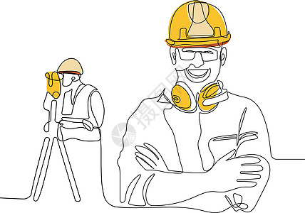 白种工人头戴头盔使用平板电脑一条线艺术投资者制造业设计师领班职业木材团队工匠图片