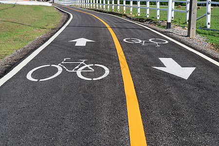镇上的自行车车道人行道运输树木安全路标信号城市旅行交通图片